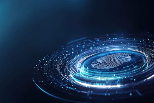Digital fingerprint scanner glowing in dark, showcasing technology.
