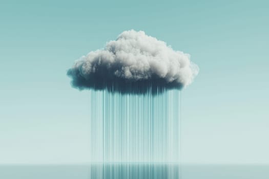 A surreal scene featuring a cloud emitting digital rain, combining elements of nature and technology. This abstract image evokes tranquility and creativity.