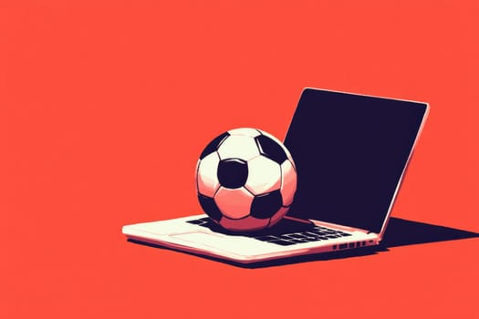 Soccer ball on laptop, symbolizing sports betting and online gaming.