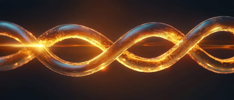 A stunning close-up of interlocking golden chains, showcasing their smooth curves and bright shimmer against a dark background, emphasizing elegance and beauty.