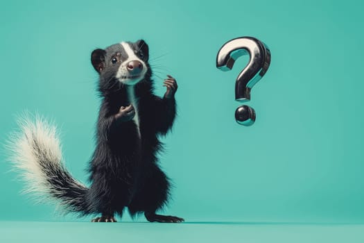 Curious skunk with question mark on vibrant background.