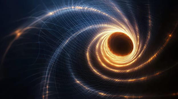 This captivating image features a dynamic spiral of light arranged in the golden ratio. It evokes a sense of depth and movement, ideal for creative and abstract themes.
