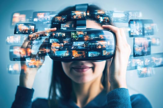 Immersive experience with augmented reality glasses showcasing digital content.