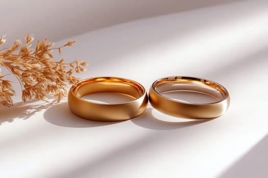 Two elegant gold wedding rings symbolizing love, commitment, and unity Perfect for marriage related themes, engagements, and romantic celebrations.