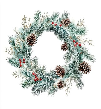 christmas wreath paint water color on white background. High quality illustration