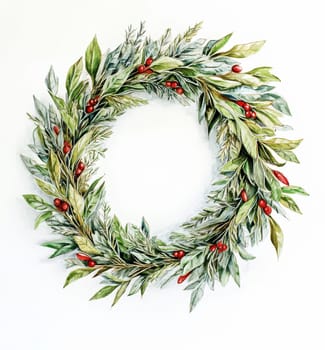 christmas wreath paint water color on white background. High quality illustration