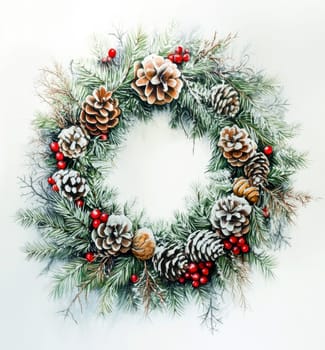 christmas wreath paint water color on white background. High quality illustration