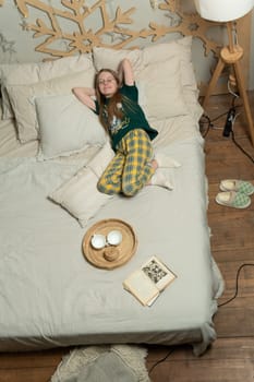 adorable cute kid lifestyle play childhood home happy child beautiful caucasian fun little bed face