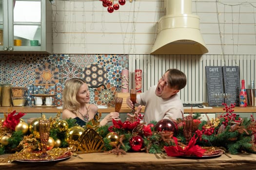 caucasian romantic wife man relationship couple kitchen christmas home love woman family husband