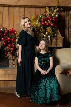 fireplace child winter tree gift girl holiday people woman new family year xmas background christmas