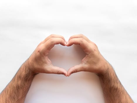Hands forming heart symbol on white background.