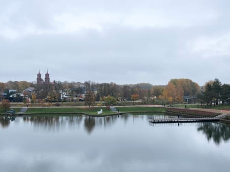 Aerial view of Panevezys city centre, downtown park, one of the largest cities in Lithuania. High quality photo