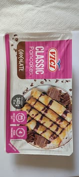 November 5 2024 Beer-Sheva city Israel, grocery store, Vici brand, pancakes with caramel and chocolate filling, food. High quality photo