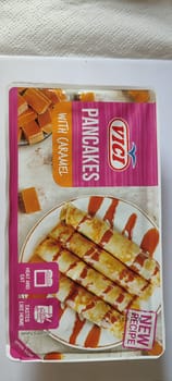 November 5 2024 Beer-Sheva city Israel, grocery store, Vici brand, pancakes with caramel and chocolate filling, food. High quality photo