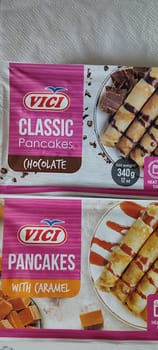 November 5 2024 Beer-Sheva city Israel, grocery store, Vici brand, pancakes with caramel and chocolate filling, food. High quality photo