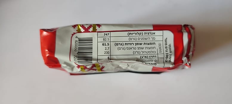 November 5 2024 Beer-Sheva city Israel, grocery store, butter in package, object Ukraine brand, Vinnitsa, food, Hebrew text. High quality photo