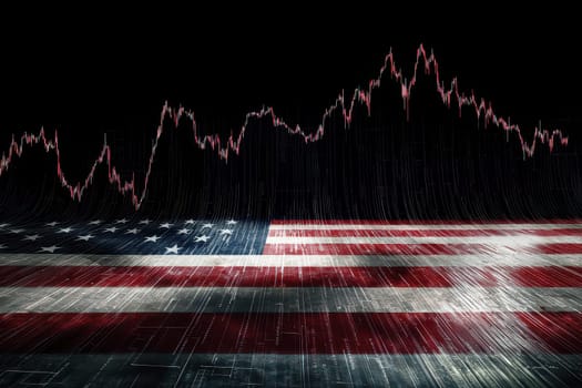 This image features an American flag overlaid with a stock market trend line, symbolizing the intersection of patriotism and finance in today's economy.