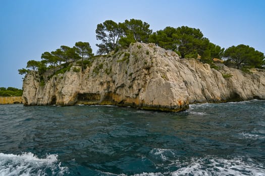 Marseille, France - June 9, 2024 : Calanque of En-Vau on the Coast of Provence, Calanques National Park seen from an excursion boat cruising, High quality 4k footage
