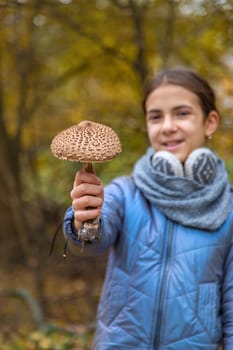 Mushrooms umbrellas in hands. Selective focus. nature.