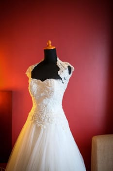Magnificent beautiful dress fitted in mannequin, fashion and fashionable dress design for wedding and party good for fashion magazine and multimedia digital content creation