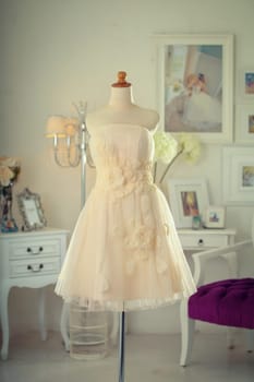 Magnificent beautiful dress fitted in mannequin, fashion and fashionable dress design for wedding and party good for fashion magazine and multimedia digital content creation