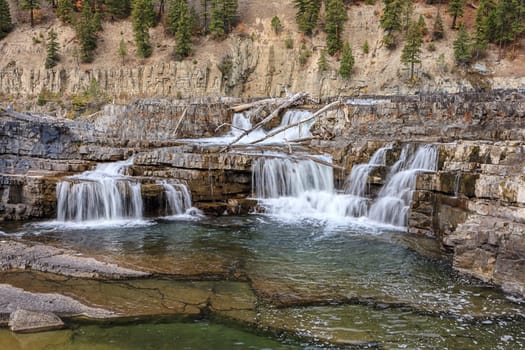 The Kootenai River Falls  during low water in autumn near Libby, Montana.