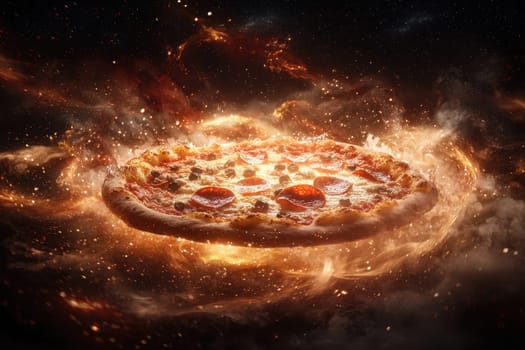A perfectly round pizza featuring melted cheese and a variety of toppings, ideal for food lovers seeking a delicious meal option in an eye-catching presentation.
