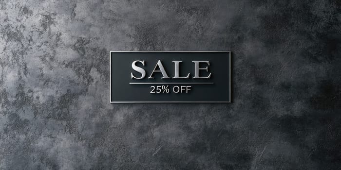 Elegant gray background with sleek metallic sale 25 percent off. Sign for promotional design.