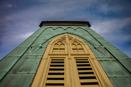 A captivating view of a vintage buildings beautifully designed facade with intricate designs and vibrant colors