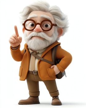 Cartoon dissatisfied elderly man shakes her finger, on a white background. Selective focus.