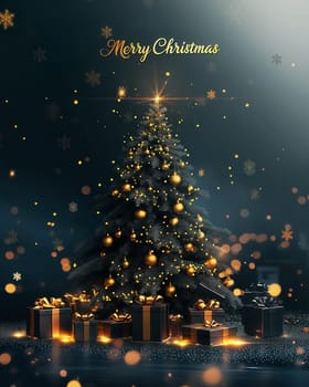 A greeting Christmas card with the text Merry Christmas. Selective focus.