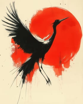 Sketch of a crane bird on a light background. Selective focus.