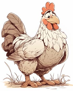 Illustration of a chicken, a rooster on a white background. Selective focus.