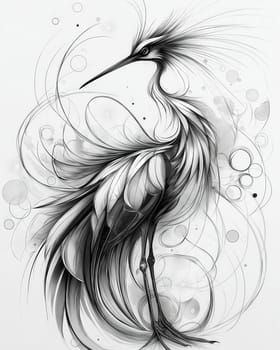Sketch of a crane bird on a light background. Selective focus.