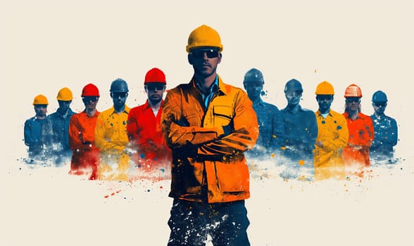 Worker in a hard hat on an abstract background. Selective focus.
