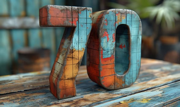 Number 70 on an blurred background. Selective focus.