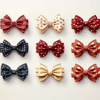 Seamless pattern of ribbon bows on white background. Selective focus.