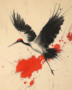 Sketch of a crane bird on a light background. Selective focus.