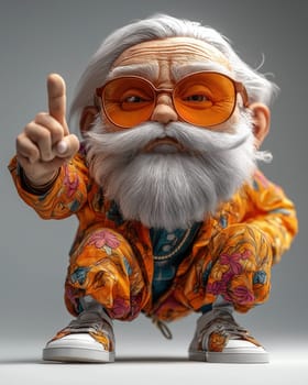 Cartoon dissatisfied elderly man shakes her finger, on a white background. Selective focus.