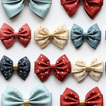 Seamless pattern of ribbon bows on white background. Selective focus.
