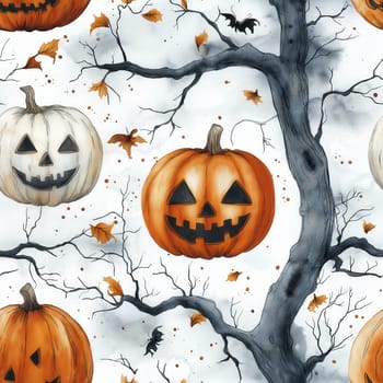 Seamless pattern for Halloween, pumpkins white background. Selective focus.