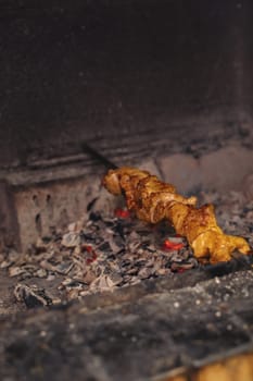 pork kebab is delicious and juicy, beautiful food photo.