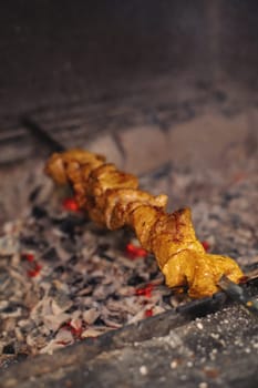 pork kebab is delicious and juicy, beautiful food photo.