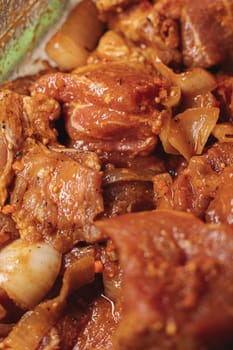 pork kebab is delicious and juicy, beautiful food photo.