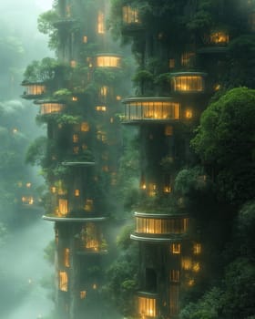 Oneness with nature, modern rock houses. Selective focus.
