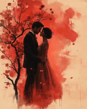 Illustration of a couple in love, man and woman. Selective focus.