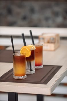 non-alcoholic cocktails are on the table, a beautiful photo of a drink from the restaurant.