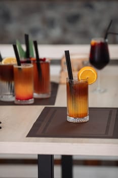 non-alcoholic cocktails are on the table, a beautiful photo of a drink from the restaurant.