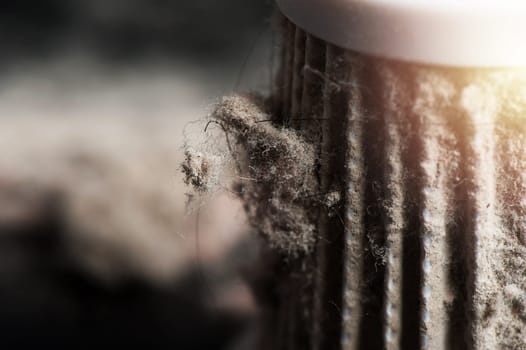 closeup common household dust on HEPA (High efficiency particulate air) filter from the vacuum cleaner.