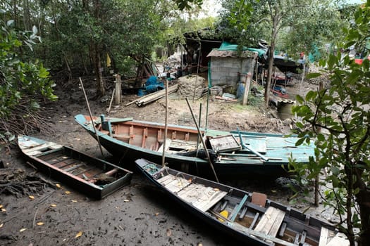 old rowing boat at mangrove forest in Thailand